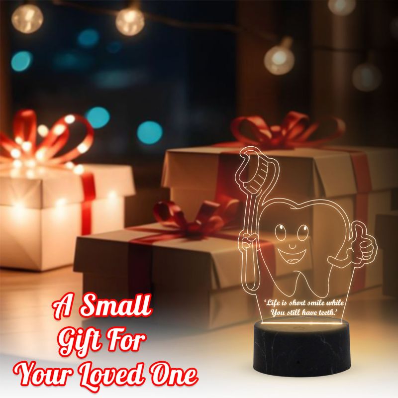 3D iIlusion Teeth Brush Night lamp with Warm White Colour Funny Dental Desk lamp